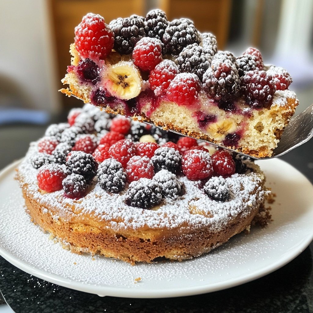 Bananenkuchen mit Beeren