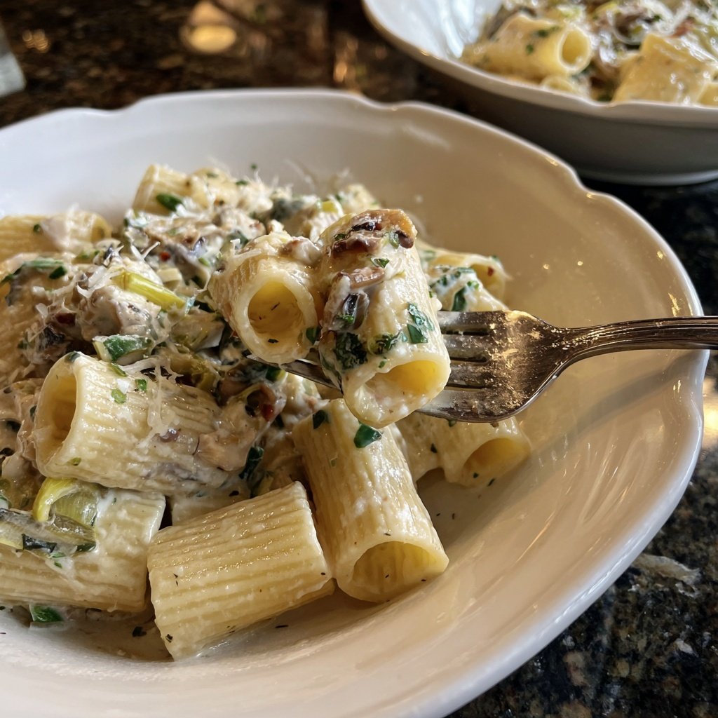 Rigatoni mit Lauch und Sahne