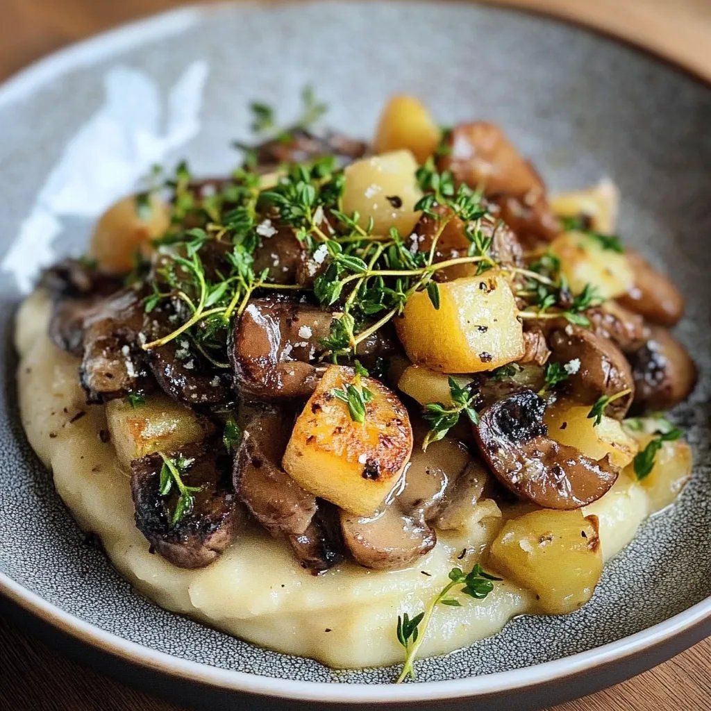 Pilzpfanne mit Rosenkohl & Kartoffelpüree