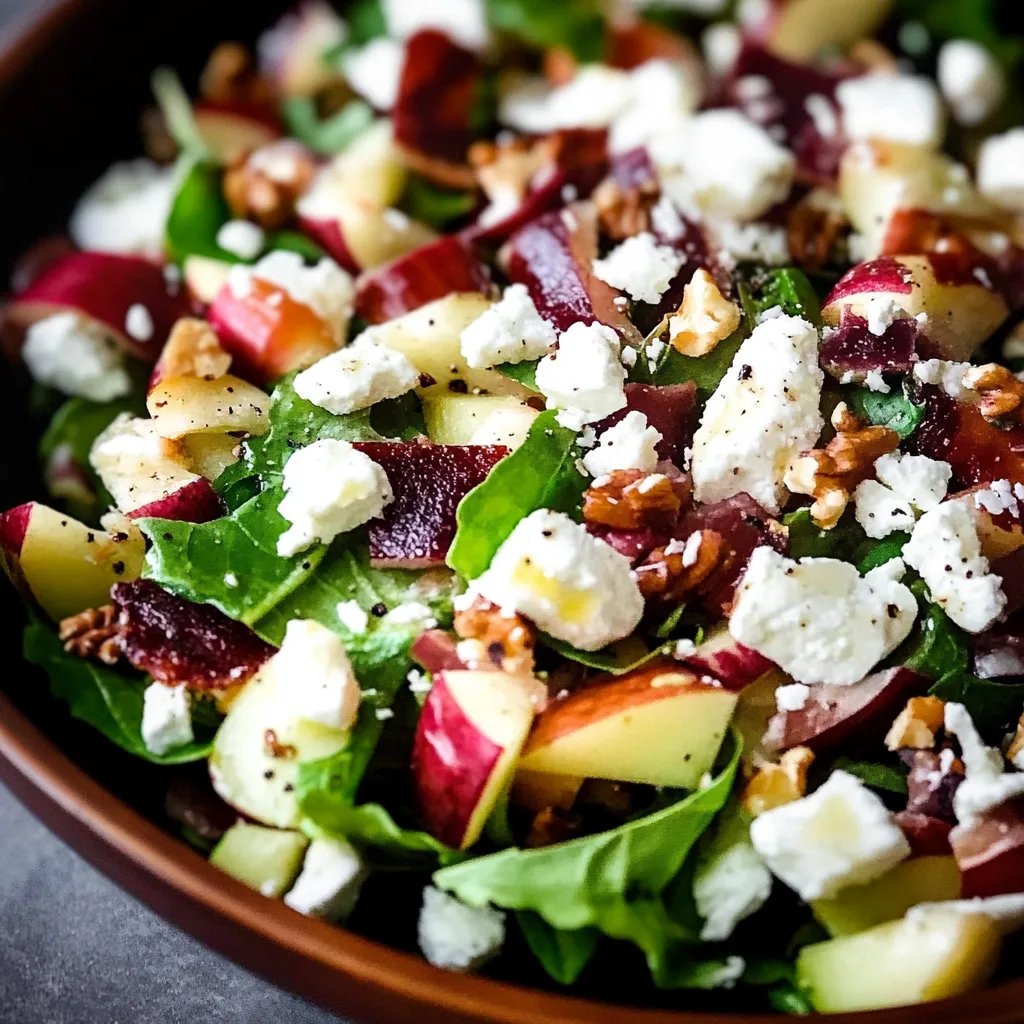 Apfelsalat mit Rinder-Bacon, Nüssen und Feta-Käse