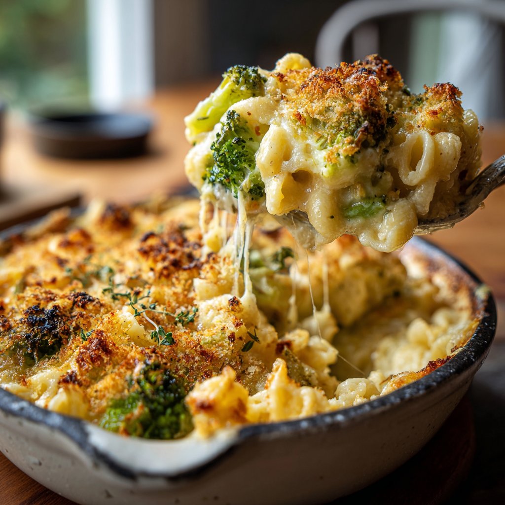 Vegetarischer Nudelauflauf mit Brokkoli