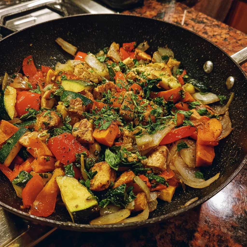 Abendessen mit Gemüsepfanne